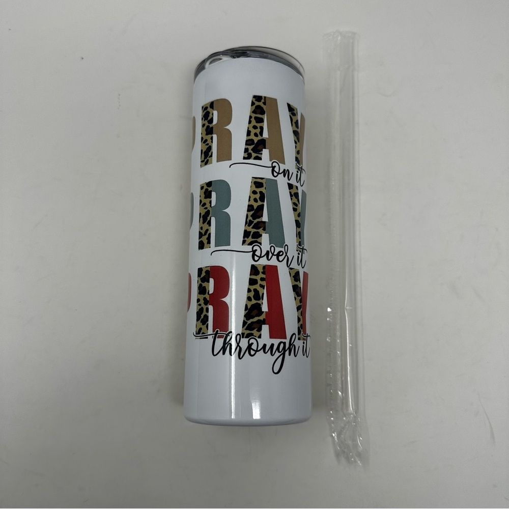 Leopard Pray Print White Tumbler 20 oz New